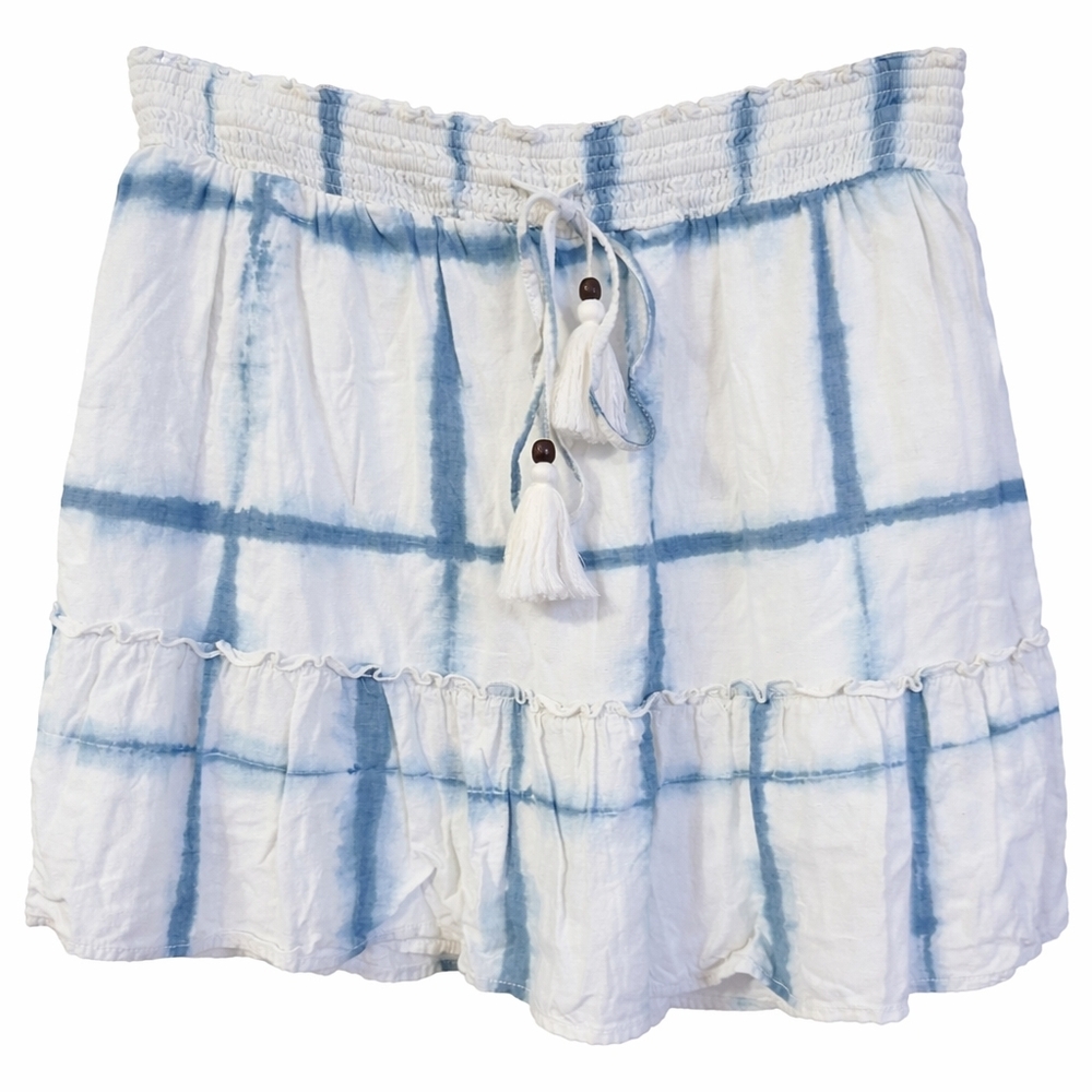 Pilcro‎ Anthropologie Blue Tie Dye Skirt Boho Smocked Tassel Ruffle XL